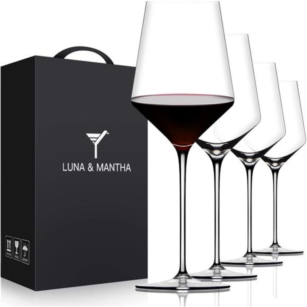 Red Wine Glasses Set of 4-Premium Crystal Wine Glasses Hand Blown-15 oz,Thin Rim